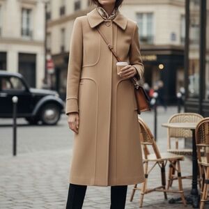 Vintage Faze Paris Luxury Wool Cashmere Coat Tailored Detail Quilted Lining S-M